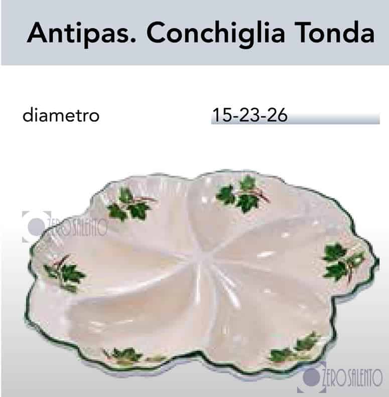 Antipastiera Conchiglia tonda in Terracotta Ceramica Salento decoro Edera