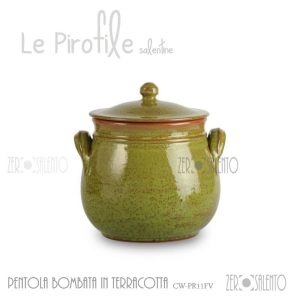 Pentola bombata Pirofila con coperchio in Terracotta finitura Decapè “La Rucula”