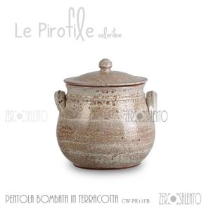 Pentola bombata Pirofila con coperchio in Terracotta finitura Decapè “La Chianca”