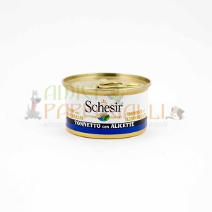 Schesir cat tonnetto con alicette 85g – alimentazione umido gatto
