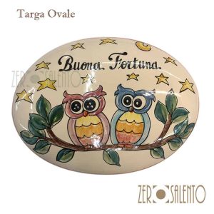 Targhe personalizzate in ceramica dipinte a mano – modello ovale con 2 Civette