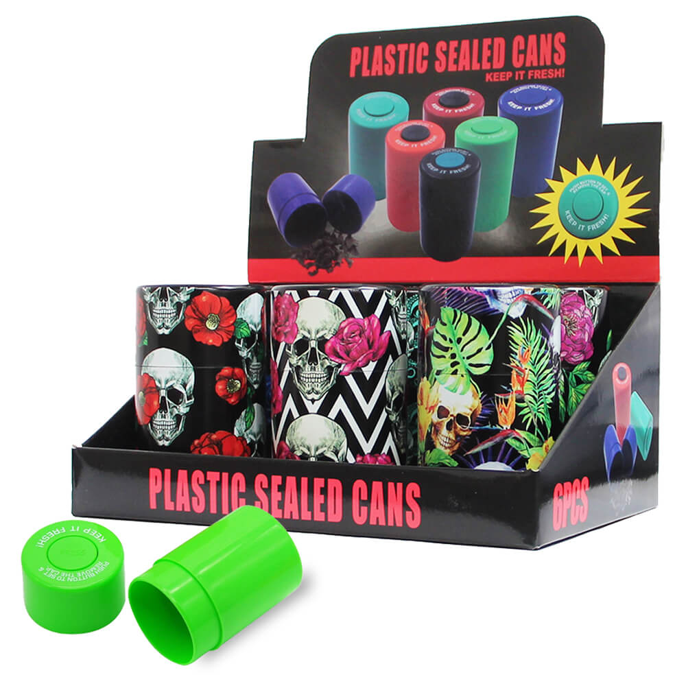 Urban Crew Plastic Sealed Cans Flowers and Skulls | Contenitore Sottovuoto 5x10cm
